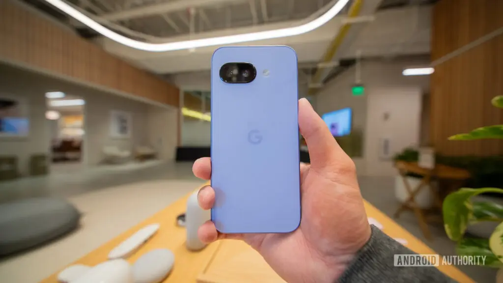 Google-Pixel-9a-blue-rear-in-hand